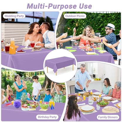 QZYL 12 PCS Lavender Plastic Tablecloths, 54 in x 108 in Dinner Table Cloths, Rectangle Table Cover for Birthday Party Family Gathering Wedding - color: Lavender, size: 12pcs 54x108 in