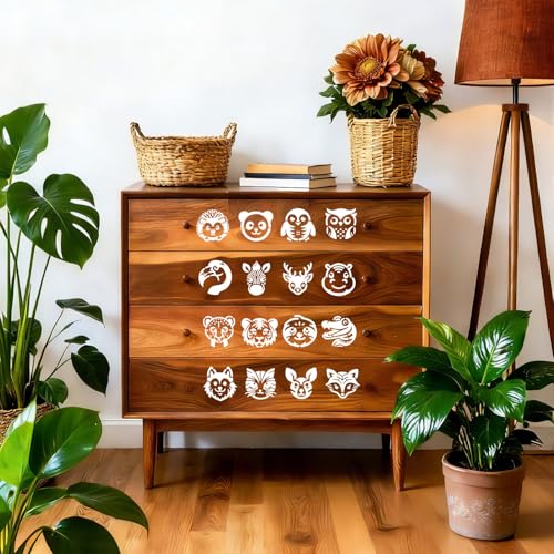 27 PCS Animal Head Stencils for Painting, 3x3 Inch Reusable Plastic Paint Templates for Painting on Wood, Animal Theme Drawing Stencils for Wall Furniture Fabric Paper Art Scrapbooks DIY Crafts - color: 27P/Animal Head