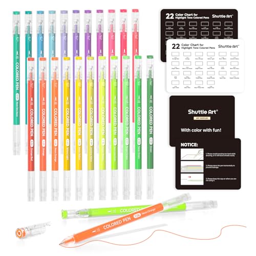 Shuttle Art Colored Pens, 22 Highlight Tone Colors Cute Journal Pens 0.6mm Fine Point Colored Gel Pens for Black Paper Adult Coloring Writing Drawing Journaling Note Taking School Office Home - color: 22 Highlight Tone