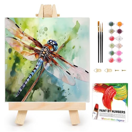 AUKELHJ Framed Paint by Numbers Kit for Adults, Dragonfly, 10x10 inch - color: 09-Dragonfly