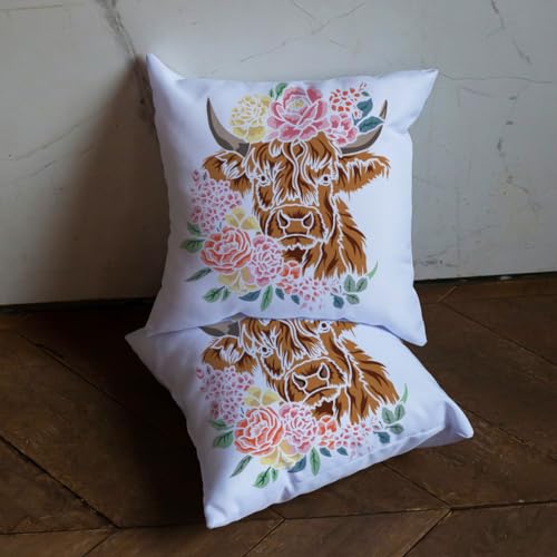 FINGERINSPIRE 2pcs Layered Floral Cow Painting Stencil 11.8x11.8 inch Reusable Peony Flower Bundle Cow Drawing Template Farm Animal Stencil for Painting on Wood Wall Fabric Paper Furniture - color: Layered Floral Cow