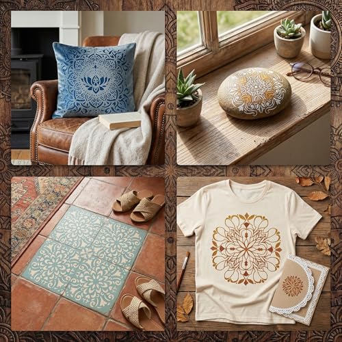 18 Pcs Mandala Stencils Set (12Inch + 4Inch), Reusable Large & Small Mandala Painting Stencils for Painting on Wood, Wall, Canvas, Rock, Furniture, Tile, Floor, DIY Art Craft Decor