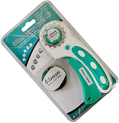 Headley Tools 45mm Rotary Cutter with 9pcs Extra Rotary Blades, Ergonomic Rolling Cutter with Safety Lock for Fabric, Sewing, Quilting, Cloth, Paper, Leather, Crafting, Fabric Rotary Cutter (Cyan) - color: Cyan, size: 45mm