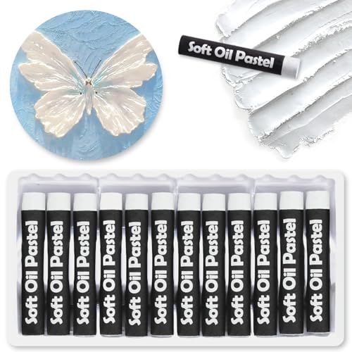 Mifuner Soft Oil Pastels Set (12 Sticks), Single Colors Heavy Oil Pastels Vibrant and Creamy,Pastel Art Supplies for Artists,Gallery Oil Painting Stick for Adult Drawing. White - color: Pastel-12pcs White
