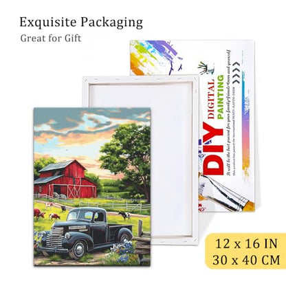 Natuyalo Paint by Numbers for Adults with Frame Farm Landscape - 12"x16" Art Craft Painting by Number Kits for Beginner Acrylic Pigment DIY Canvas Stretched Framed - color: Color-06