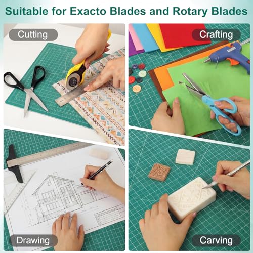 THMINS Self-Healing Sewing Mat, 12"18", Green Cutting Mat, A3 | 5-Ply, Double-Sided, Rotating Cutting Mat, Precision Sewing, Fabric Cutting - size: 12"×18"