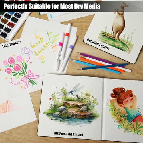 Hardcover Sketchbook 8×8 in, 180 GSM, 80 Sheets, Square Drawing Pad | Acid-Free Paper, Pu Leather Cover, Perforated Pages, Elastic Closure, Back Pocket, Flat-Lay Design - size: 8.3×8 Inch (1 Pack)