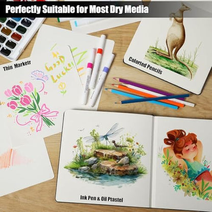 Hardcover Sketchbook 8×8 in, 180 GSM, 80 Sheets, Square Drawing Pad | Acid-Free Paper, Pu Leather Cover, Perforated Pages, Elastic Closure, Back Pocket, Flat-Lay Design - size: 8.3×8 Inch (1 Pack)