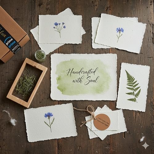Handmade 200 GSM Cotton Rag Deckle Edge Paper – Pack of 25 Sheets – Premium Textured Wedding Invitation, Calligraphy, Watercolor Mixed Media (8x10" (Standard Framing Card)) - size: 8x10" (Standard Framing Card)