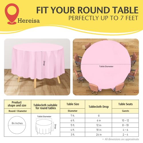 Premium Blush Pink Plastic Table Cloth Disposable (2 Pack) Round Tablecloth (84in) Party Table Cloths Disposable, Perfect Table Cloth Round Cover for Any Table Up to 6 Feet - color: Fb1 - Light Pink, size: 2 PACK | Round | 84 Inch