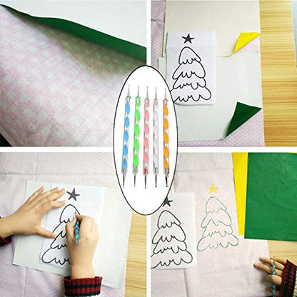60 Sheets Carbon Transfer Paper,Tracing Paper Carbon Graphite Copy Paper with 5 Pieces Embossing Styluses Stylus Dotting Tools for Wood,Paper,Canvas and Other Art Surfaces 8.3 x 11.7 inches(6 Colors) - color: Black, Blue, Red, Yellow, Green, Translucent (