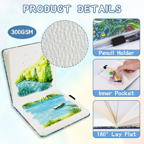 5x5" Watercolor Sketchbook,Mixed Media Pad,Travel Portable Drawing Journal - color: 300gsm-Morris