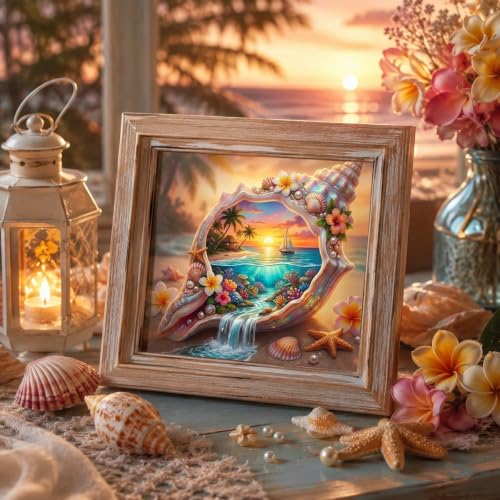 5D Seashell Beach Diamond Art kits for Adults Beginners 13.8x13.8 Inch - color: KM1179-1