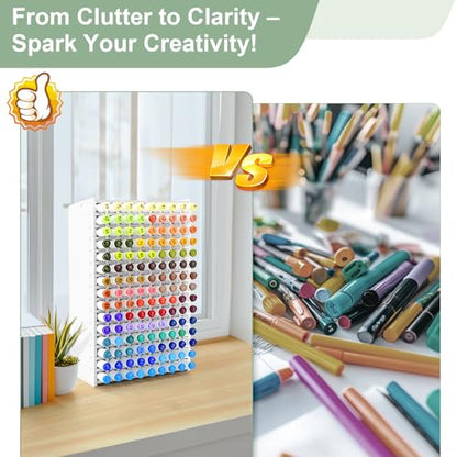 Marker Organizer, 135-Slot Marker Holder with Adjustable Dividers | Holds 135 Markers • Adjustable Dividers • Space-Saving Design • Easy Assembly • Home, Office & Classroom - size: 135 Holes