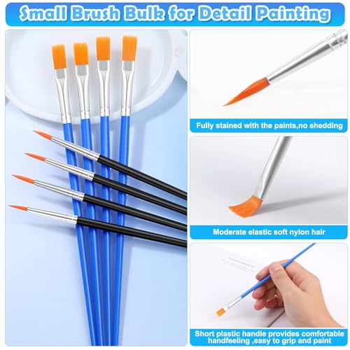 200 Pcs Small Paint Brushes Bulk, Anezus Detail Paint Brushes Fine Brushes with Flat and Round Tip Acrylic Brushes Set for Classroom Water Color Pumpkin Canvas Painting Touch Up - style: Mixed(100Flat+100Fine)