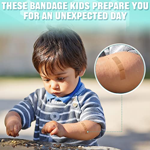 Funtery 200 Pcs Fabric Round Bandages Rectangle, 3/8 X 1 1/2 | Small Circular Adhesive with Non Stick Pad, Latex Free Breathable Fabric for Skin Wound Care, Face Bandages for Cuts - size: 3/8 x 1 1/2, style: Rectangle
