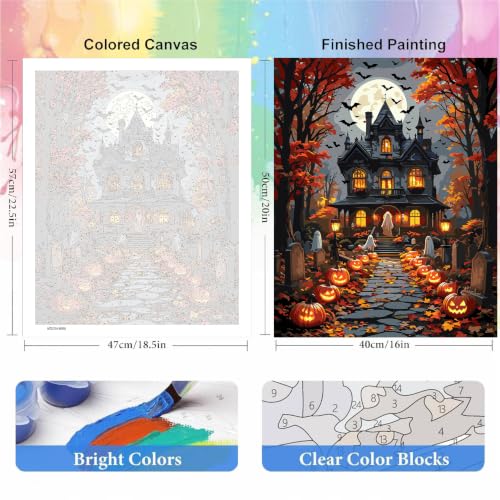 bleihum Halloween Ghost Paint by Numbers Kit for Adults 16x20inch - color: MT23134-US
