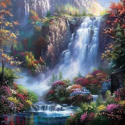 SHICERNHJ 5D Diamond Painting Kits for Adults Beginner,Waterfall Landscape Diamond Art Kits,DIY Full Drill Diamond Painting Kits Arts and Crafts for Adults Home Wall Deco 14 x 14 Inch - color: SH147