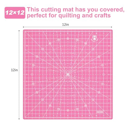 Headley Tools 12"x12" Rotating Cutting Mat, Self Healing Mat with 360-Degree Rotation & Anti-Slip Base, Sewing Board Cutting Mat Perfect for Fabric Quilting Leather Hobby Project，Pink - color: Pink, size: 12"L x 12"W