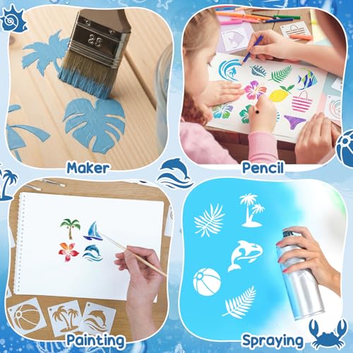 Fainne 100 Pcs 1.5 Inch Hawaii Theme Small Stencils for Crafts | Reusable Painting Stencils for Wood Wall Card Making Scrapbooking Journaling, Portable Craft Templates - style: Hawaii