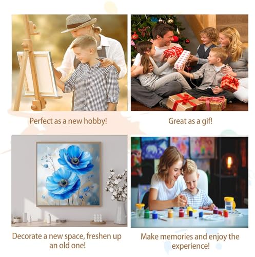 Artunion Framed Paint by Numbers Kit for Adults Beginners & Kids Ages 8-12,Blue Flowers Paint by Number with Frame,Abstract Poppy Paint by Numbers Kit on Canvas 10 * 10 Inch Without Easel - color: ZXT-334-F