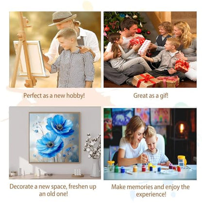 Artunion Framed Paint by Numbers Kit for Adults Beginners & Kids Ages 8-12,Blue Flowers Paint by Number with Frame,Abstract Poppy Paint by Numbers Kit on Canvas 10 * 10 Inch Without Easel - color: ZXT-334-F