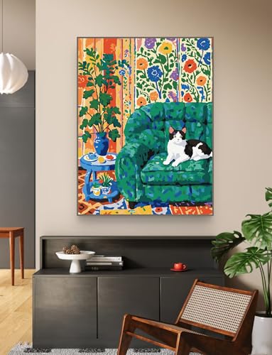 ZRIZQ Paint by Numbers Kit for Adults Beginner Animal,Cat,16x20 | Full set with wooden brushes,rolled canvas,rich paints.Calming activity.Beginner friendly.Just open and paint. - color: 16"X20"Rolled Canvas(Frameless)-Cat 2