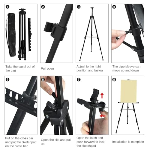 RRFTOK 72 Inch Metal Easel Stand for Painting Canvas, Black 2 Pack | Dual-layer supports canvas or signs at two heights; adjusts up to 72 in with spring clip and reinforced chain for stability. - style: 72BL 2-pack