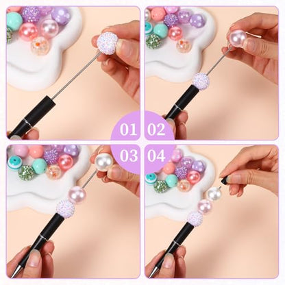 60 Piece Beadable Pens Bulk Set, Beaded Pens DIY with 20 Ballpoint Pen Sets and 40 Refills & Bags, Office Supplies for Office Art Crafts Journaling Party Favors Project Accessories Black - color: Black