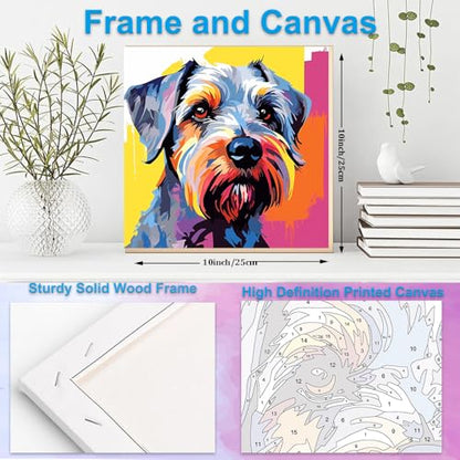 Artunion Framed Paint by Numbers Kit for Adults Beginners & Kids Ages 8-12,Schnauzer Paint by Number with Frame,Dog Animal Paint by Numbers Kit on Canvas 10 * 10 Inch Without Easel - color: ZXT-379-F
