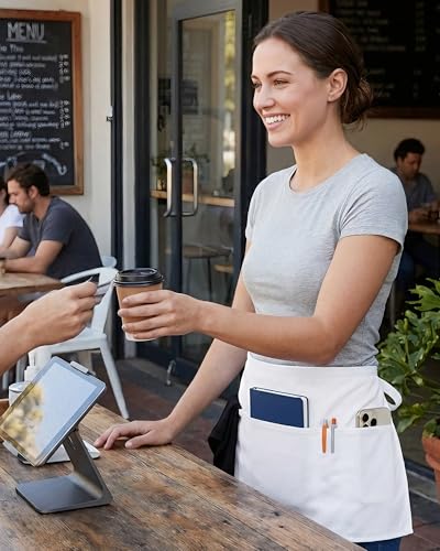 Xeoxarel Aprons with 4 Pockets (Available in 3 Pack / 7 Pack) 23.5'' X 11.5'' - color: 3 Pack Half Apron-white