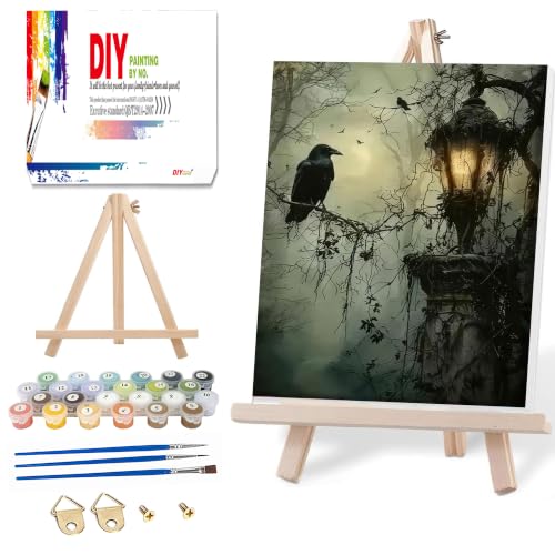 Ausanrl Gothic Framed Paint by Numbers Wooden Easel - Paint by Numbers Kit for Adults, Halloween Adult Paint by Number Kits on Canvas Framed, Gifts and Home Wall Decor 12x16inch - color: Gothic Crow
