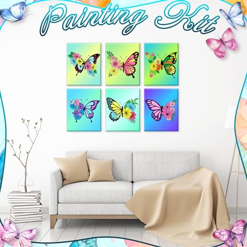 Motipuns 12 Set Butterfly Flower Pre Drawn Canvas for Paint for Adults | 8 x 10 Inch, Sip and Paint Party Kit, Pre Printed Framed Canvas with Easels Paints Brushes Aprons, Adult Art Party Supplies - style: Butterfly Flower
