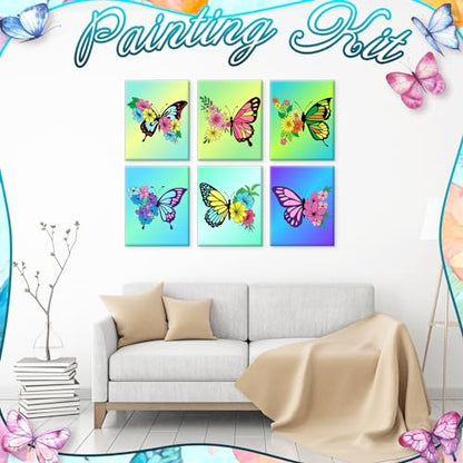 Motipuns 12 Set Butterfly Flower Pre Drawn Canvas for Paint for Adults | 8 x 10 Inch, Sip and Paint Party Kit, Pre Printed Framed Canvas with Easels Paints Brushes Aprons, Adult Art Party Supplies - style: Butterfly Flower