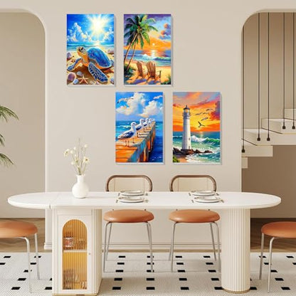 4 Pack Beach Paint by Numbers for Adults with Framed Canvas 8x12 inch - color: BKH2089+BKH2090+BKH2091+BKH2092