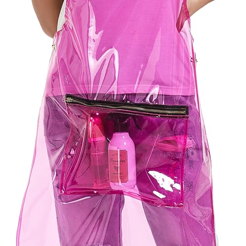 Hair Stylist Apron for Women - Waterproof Barber Nail Tech Apron Hairdresser Hairstylist Salon Aprons with Pocket - color: Transparent+pink