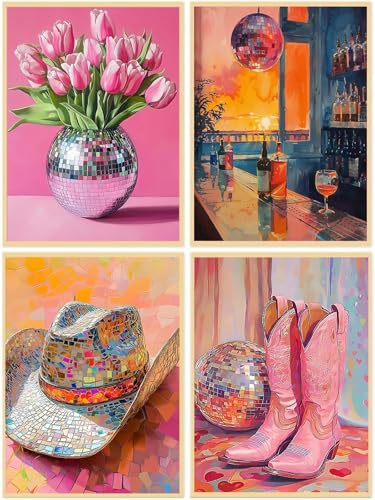 4 Packs Disco Ball Diamond Art Kits for Adults, Diamond Painting Kits for Adults for Beginners, DIY Diamond Dots Art Kits, 5D Full Round Drill Gem Art Painting Kits for Home Wall Decor, 12x16in - color: Disco Ball