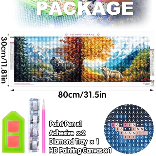 Bimkole Large Diamond Art Kits for Adults Bear, Full Drill 5D DIY Rhinestone Embroidery Set Paint with Diamonds Art Wolf by Number Kits Cross Stitch Home Wall Craft Decoration 31.5x11.81 Inch - color: Bear and wolf
