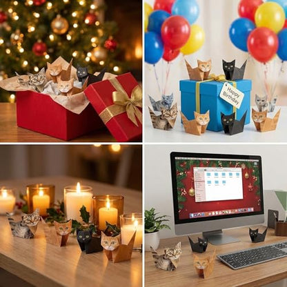 3D Origami Cat Kit, 50 Paper Cats, DIY Craft Kit for Adults & Teens