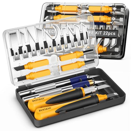 DIYSELF 22 PCS Exacto Knife Set, Craft Knife with 13 Blades & Carry Case - color: Yellow (22 Pack)