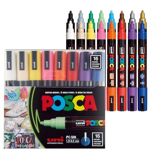 POSCA® PC-5M Paint Markers, 16 Count Medium Reversible Tip Set (1.8–2.5 mm) - size: 1 Count (Pack of 1), style: Round Tip