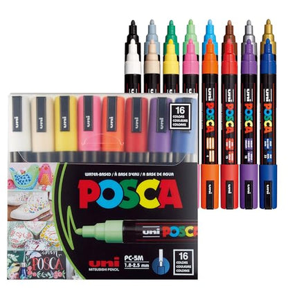 POSCA® PC-5M Paint Markers, 16 Count Medium Reversible Tip Set (1.8–2.5 mm) - size: 1 Count (Pack of 1), style: Round Tip