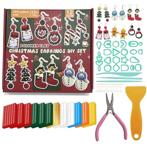 Polymer Clay Starter Kit, 12 Colors Oven Bake Modeling Clay with Sculpting Tools & Accessories, Non-Sticky DIY Crafts, Ideal Gift for Bracelet Making (Christmas)