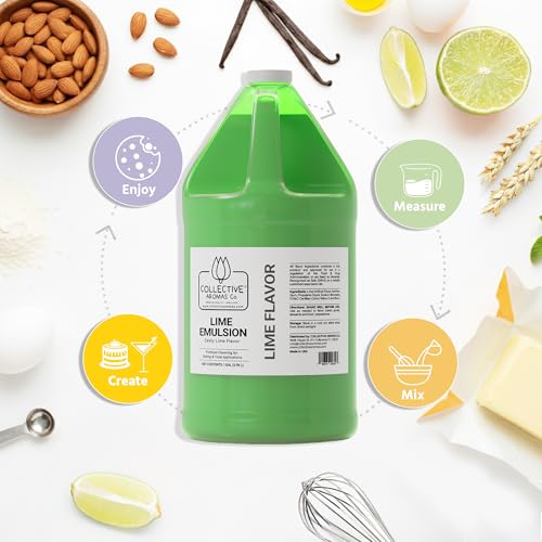 Collective Aromas Co. Lime Emulsion for Baking, Zesty Lime Flavoring Emulsion, Heat Stable Bakery Emulsion for Cakes, Cookies, Desserts & Beverage Applications, Concentrated Baking Flavor, 1 Gallon - size: Lime - 1 Gallon (128 fl oz)