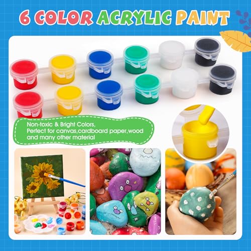 ESRICH 24 Set Mini Acrylic Paint Kit, Mini Stretched Canvas with Easel | Acrylic Paint Strips, Paint Palettes, Painting Brushes, Mini Canvas and Easel Set for Kids Artists Beginner, Gift