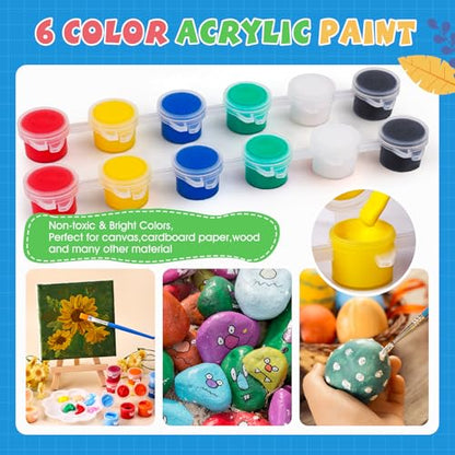 ESRICH 24 Set Mini Acrylic Paint Kit, Mini Stretched Canvas with Easel | Acrylic Paint Strips, Paint Palettes, Painting Brushes, Mini Canvas and Easel Set for Kids Artists Beginner, Gift