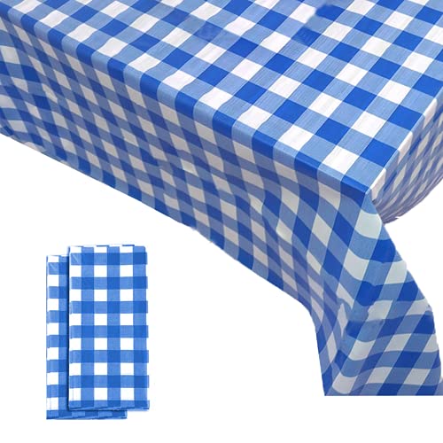Yancorp 2 Pack Plastic Blue and White Checkered Tablecloths 54 x 108 Inch Picnic Table Covers Disposable Table Covers for Rectangle - color: Blue Checkered, size: 2 Pack