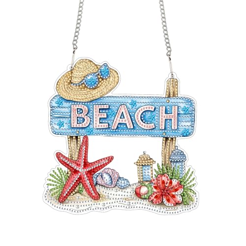 Bimkole Beach Hanging Diamond Pearl Art Kits for Adults Pendant C14 | DIY 5D Special Crystal Diamond Painting Starfish Window Suncatcher, Acrylic Pearl Art Autumn Winter Wall Decor 7.8x7.8 Inch - color: Beach