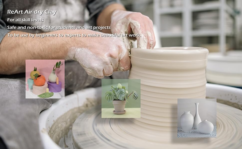 ReArt Natural Air-Dry Clay 5lbs for Sculpting, Wheel Throwing, Hand Building, All-Purpose Modeling Clay, White - color: White 5LBs