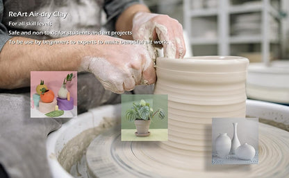 ReArt Natural Air-Dry Clay 5lbs for Sculpting, Wheel Throwing, Hand Building, All-Purpose Modeling Clay, White - color: White 5LBs